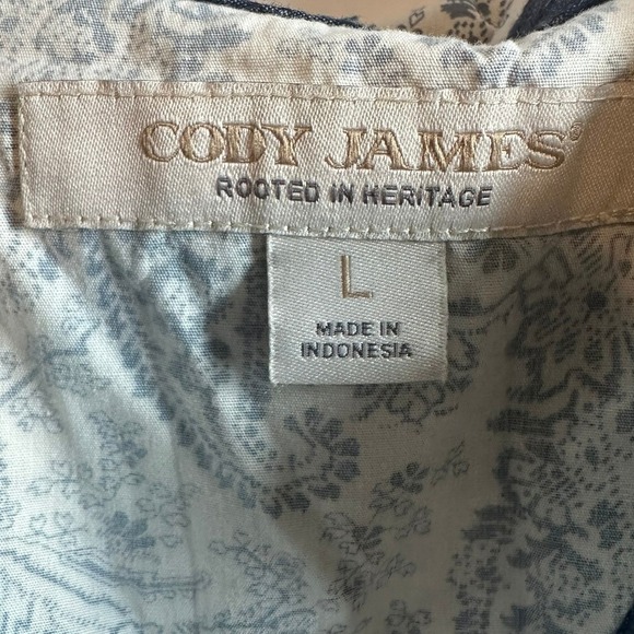 Cody James Paisley Button Down Shirt Blue & Cream Cotton Size Large - Picture 3 of 9